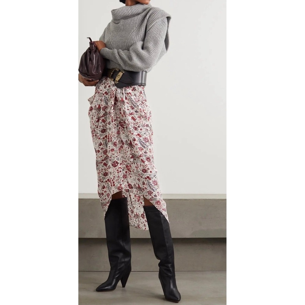 Isabel Marant Ginkinali Draped Floral-Print Silk Crepe De Chine Midi Skirt